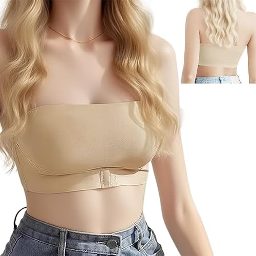 Garegce Strapless Bandeau Bras for Women, Seamless Bralettes Bra for Large Breasts Non Padded, Comfortable Non-Slip Wireless Bralette, Ladies Soft Stretchy Sports Yoga Bandeau Tube Top Bra - Medium