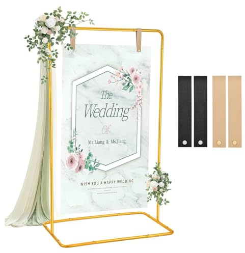 Staffelei Ständer Für Hochzeitsschild Poster,173x80x50cm,Hochzeitsschild-Halter,Aufschrift Welcome to Our Wedding Sign mit 4 Lederriemen,Leinwand Ständer,Hochzeit Staffeleien für Schilder (Gold)