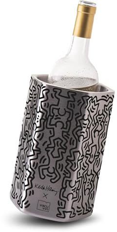 Vacu Vin Wine Cooler Hive – Keith Haring Stainless Steel – Double-Wall Insulated Bottle Cooler with Iconic Art – Chills Wine & Champagne up to 1.5 L – Reusable & Stylish