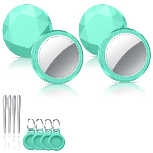 Smart Air Tracker Tag 4 Pack, Buscador de Objetos Bluetooth Funciona con Buscar Apple (sólo iOS), Localizador Bluetooth, Rastreador para Llaves, Cartera, Equipaje, Batería Reemplazable, Cian Menta