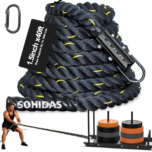 SOHIDAS 40FT Weight Sled Rope Workout Sled Pulling Ropes, Sled Push Gym Equipment Weight Sled Pull Rope for Training Tire Pulling Workout Fitness Resistance Football Exercise Equipment for Men Women