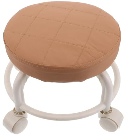 FONDOTIN Tabouret Pivotant en Similicuir à roulettes, Petit Tabouret Rond, Siège Bas Ergonomique pour Salon Et Spa, Mobilité 360°, Mobilier Professionnel Polyvalent