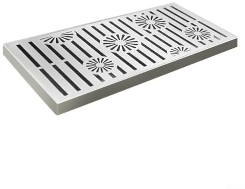 Grille de vidange rectangulaire en acier inoxydable pour extérieur, drainage de sol rapide et antidérapant avec cadre pour terrasse, jardin, cour, trottoir, piscine, paysage 200 x 300 mm (200 x 300 x