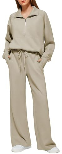 SCBFDI Tuta Apicoltore Completo Donna Casual Abiti da Cerimonia Pigiama per Set Tuta Completa Invernale Fitness Allenamento Sportiva Autunnale Beige L