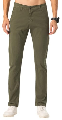 TONY BACKER Pantalon pour homme Chino de bureau en coton 1630, Olive, 44