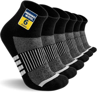 Niofind Chaussettes Quarter Randonnée Mérinos, 6 Paires, Rembourrées | 30% laine avec mesh respirant, semelle bouclette, pointe sans couture, soutien de voûte, talon et pointe renforcés