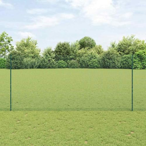 Clôture de jardin avec poteaux verts en acier et PVC - 1,4 x 10 m - Clôture de jardin avec panneaux stables - Panneaux de clôture décoratifs pour jardin et terrasse - Résistant aux intempéries