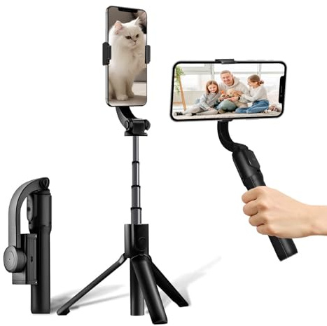 Stabilizzatore selfie con telecomando Bluetooth Stabilizzatore Smartphone Stabilizzatore 1 Asse Gimbal Piccolo Leggero Pieghevole per Vlogging Live Video YouTube Compatibile con iPhone/Android