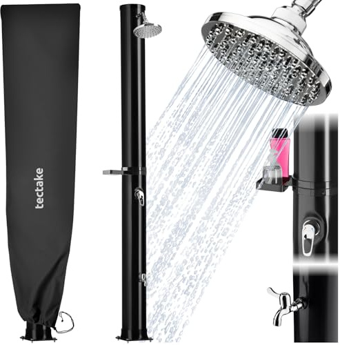 TecTake® Solardusche, 40 l, bis 60° C warmes Wasser, drehbarer Regenduschkopf, Gartenschlauch-Anschluss, Solar Dusche, Solarduschen, Solar Duschen, Garten Solardusche, Camping Solardusche - schwarz