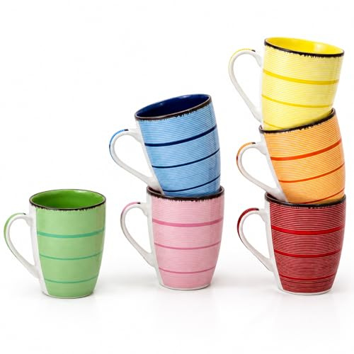 6-Piece Rainbow Mugs Set, New Bone China Coffee Mugs with Gradient Glaze,Colorful Cups for Latte, Tea, Hot Chocolate, Microwave & Dishwasher Safe, Housewarming Gift (HY0122-colored cups-6pcs-wpc)