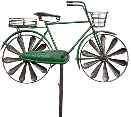 CIM Metall Gartenstecker mit Windrad - Bicycle City Bike - Motivmaße: 36 x 25cm - Höhe: 130cm - wetterfest - mit Antik-Effekt – attraktive Gartendekoration