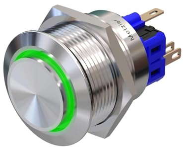 Metzler - Druckschalter 25mm - LED Ringbeleuchtung Grün - IP67 IK10 - Edelstahl - Hervorstehend - Lötkontakte