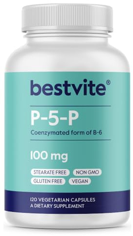 BESTVITE P-5-P 100mg (120 Vegetarian Capsules) (CoEnzymated Form of B-6) - No Stearates - Vegan - Non GMO - Gluten Free - No Silicon Dioxide - No Gelatin