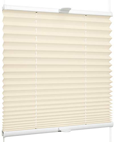 SchattenFreude Klemmfix-Plissee für Fenster | Mit Klemm-Haltern | Ohne Bohren | Creme, Breite: 40cm x Höhe: 130cm