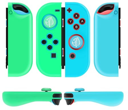 TNP Joycon Case for Nintendo Switch - Silicone Joy Con Case for Nintendo Switch & Switch Oled - Protective Switch Controller Case Cover with Thumb Grip Caps for Nintendo Switch Joycon(Blue Green Leaf)