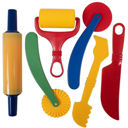 READY 2 LEARN Knetwerkzeuge - 6er-Set - Kunst und Handwerk für Kinder - Werkzeuge zum Rollen, Schneiden, Formen und Glätten - Hilfsmittel für Töpfern und Kneten