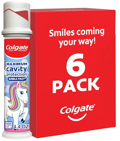 Colgate Kids Unicorn Toothpaste Pump with Fluoride for Cavity Protection, Ages 6+, ADA Accepted, Bubble Fruit, 4.4 Ounce, 6 Pack
