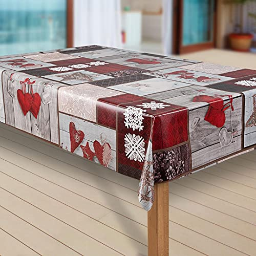 laro Wachstuch-Tischdecke Sterne Weihnachten Weihnachts-Motive PVC Wachstischdecke Eckig Meterware Wasserabweisend Abwischbar |20|, Muster:Schneeflocken weinrot, Größe:100x160 cm