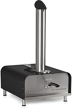 Klarstein Diavolo - Horno de pellets para pizza, Piedra para pizza de 13'' (33 x 33 cm), Termómetro 430 °C, Bandeja de goteo, Empujador, Accesorios carne, Asa plegable, Acero inoxidable, Antracita