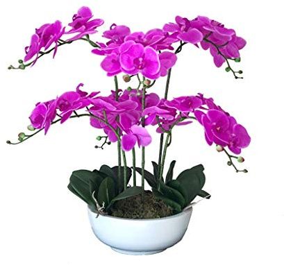 Bouquet Artificielle avec Vase Fleurs artificielles avec vase Orchidées Arrangements de fleurs de faux de bonsaï pour la maison Décorations de décoration de bureau, violet Arrangement de fleurs