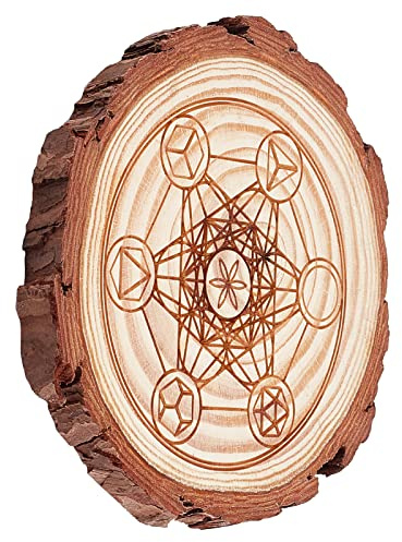 GORGECRAFT 3.9 Pulgada Metatron's Cube Mandala Arte de Pared Naturaleza Madera Cristal Cuadrícula Tablero de Geometría Sagrada Decoración de Pared Meditación Chakra Arte de Madera Yoga, Ritual