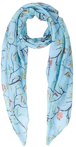 DiaryLook Ladies Women's Fashion Bird Print Long Scarves Floral Neck Scarf Shawl Wrap Gifts For Women, Light Blue