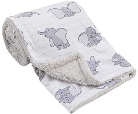 Disney Dumbo White and Grey Super Soft Baby Blanket with Sherpa Back
