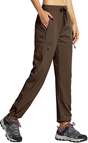 Libin Pantaloni Trekking Donna Estivi Montagna Pantalone da Cargo Leggeri ad Asciugatura Rapida Casual Escursionismo Abbigliamento con Tasche Cerniera, Marrone XL