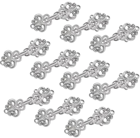 WANDIC Strickjacke-Clips, 10 Paar Vintage Hohle Blumen-Umhang-Verschlüsse Zum Aufnähen von Haken Und Ösen, Umhang-Verschlüsse Für Pullover, Schal, Weißes Nickel (Nötig zu Nähen)