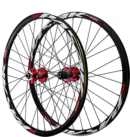Mountainbike Laufräder, 24 Zoll Fahrrad Laufradsatz Doppelwandige Aluminiumlegierung MTB-Felge Scheibenbremse Schnelle Veröffentlichung 32 Loch 8 9 10 11 12 Speed (Color : Red, Size : 24 inch)