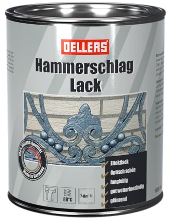 OELLERS Hammerschlaglack für Metall und Holz, 1 Liter, silber | Effektlack mit Hammerschlagoptik, UV- und wetterbeständig, für Zäune, Geländer, Gartenbänke und Tore