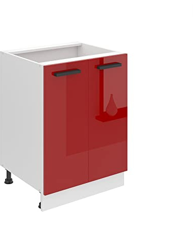 Belini Unterschrank SD2 60 cm, ohne Arbeitsplatte, Rot Hochglanz | Küche, Küchenunterschrank Breite, Küchenschrank mit 2 Türen