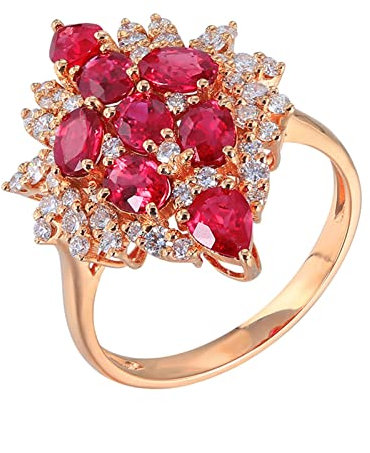AMDXD Verlobungsring Rotgold 18 Karat Au750 Frauen, 2.15ct Rubin Trauringe Rot, Klassiker Pärchen Ringe Rose Gold Au750 mit Diamant Echtgold Schmuck, Gr.66 (21.0)