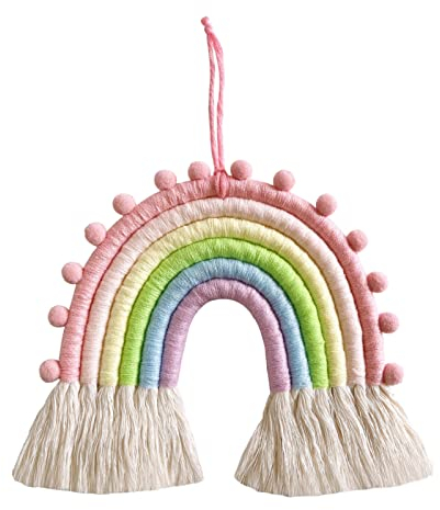 EXQUILEG Regenbogen Wandbehang,Wandteppich Boho Makramee Wandverzierung Bunter Makramee Wandteppich für Heimdekoration,Kinderzimmer (Farbe C), 22x28 cm