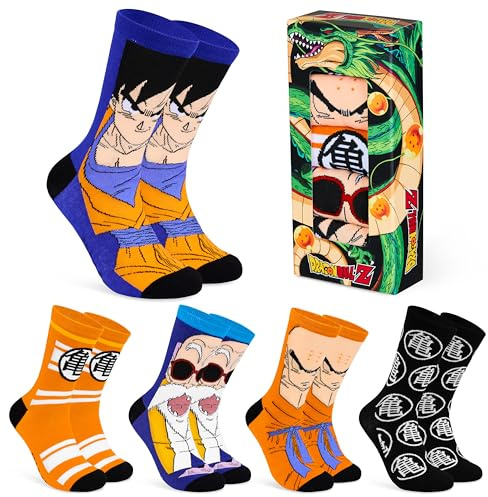 Dragon Ball Z Chaussettes Homme Fantaisie, Coffret de 5 Paires Chaussettes Humour Idée Cadeau Anime Manga Taille 40-46