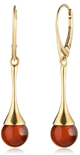 Amber by Mazukna - Boucles d'oreilles en ambre pour femmes, argent Sterling AG925 doré, perles naturelles en ambre, boucles d'oreilles pendantes en pierres précieuses faites à la main, bijoux en ambre