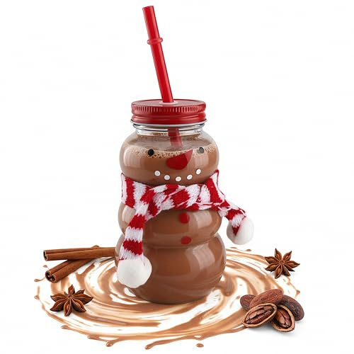 Novaliv Tasse Glühwein 260 ml Personalisierte Weihnachtstasse mit Trinkhalm - Schneemann als Glühweinbecher - Weihnachts Motiv Tasse mit Deckel und Strohhalm Weihnachtstassen Handwärmer Xmas Mugs