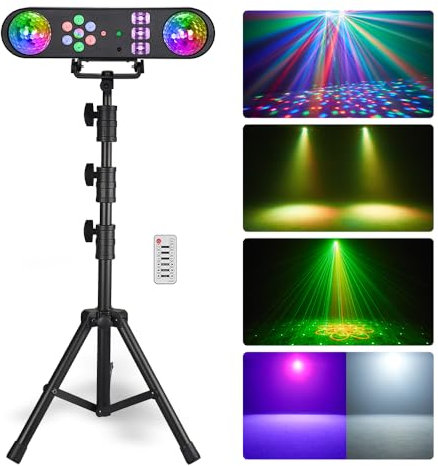 Eyeshot 5-in-1 LED DJ Stand Light System with Kaleidoscope Ball, Par Light, Red Green Pattern, Strobe/UV Effect, Portable T-bar Kit for Disco Party DJ Stage Lighting