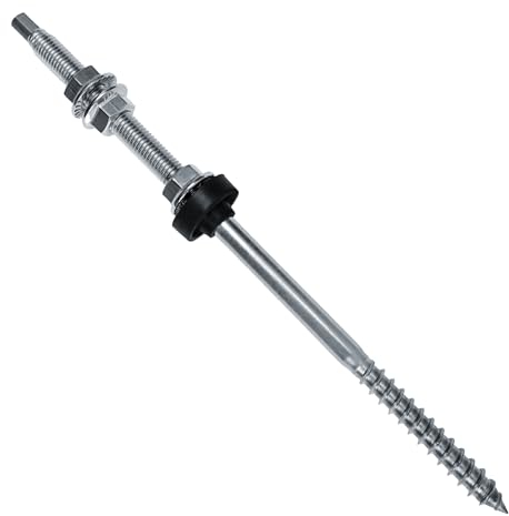 Stockschrauben M10x300 25 Stück Solarschrauben Solarbefestiger Photovoltaik für Solarmodul mit EPDM Dichtung und 3x Mutter, höhenverstellbar Edelstahl A2, DIN 6923