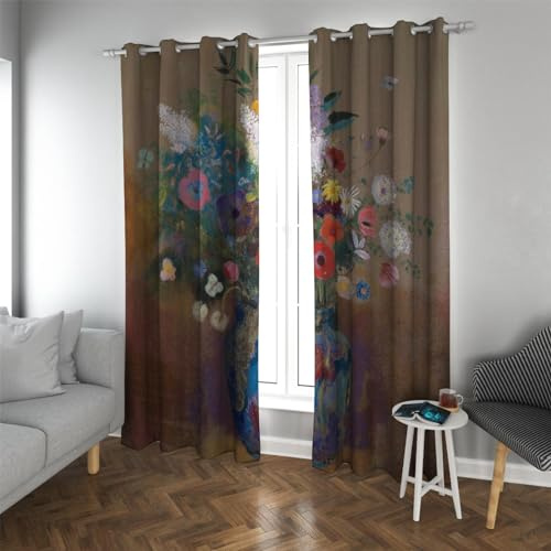 PARREN Blumenstrauß 1905 Drucke Bunter Verdunkelungsvorhang Odilon Redon Stil Extra breite Thermovorhänge für Winter Schlafzimmer Dekor 200x260cm