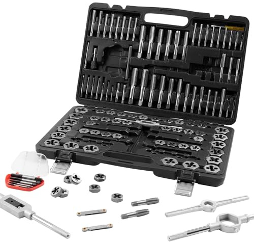 VEVOR Set di 116 pezzi di maschi e matrici metriche e SAE, maschi e matrici in acciaio per cuscinetti, strumento essenziale per tagliare filettature interne esterne, con accessori completi e custodia