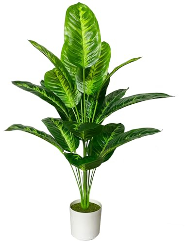 AIVORIUY Pianta Artificiale Grandi Piante Finta da Interno Esterno, Alberi Finte in Plastica Vaso Decorativa per Soggiorno Camera da Letto Cucina Balcone Ufficio Casa (80cm Banana a Righe)
