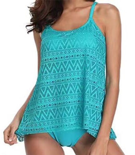 KBOPLEMQ Tankini Mujer Tallas Grandes Traje de Baño Abdomen Push Up Parte Superior con Bañador Push Up Acolchado Parte Superior con Slip Playa Swimsuits Traje de Baño de Dos Piezas Conjunto de Traje