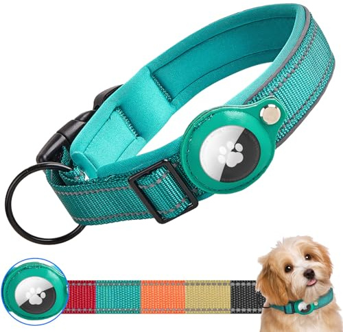 Ledeak Airtag-hundhalsband för hundar, vattentätt, reflekterande, taktiskt justerbart hundhalsband, nylon, stort hundhalsband med Airtag-stöd, för små medelstora och stora hundar (cyan, S)
