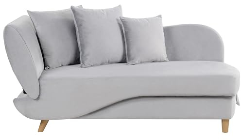 Chaiselongue Samtstoff grau linksseitig mit Stauraum Kissen modern Meri II