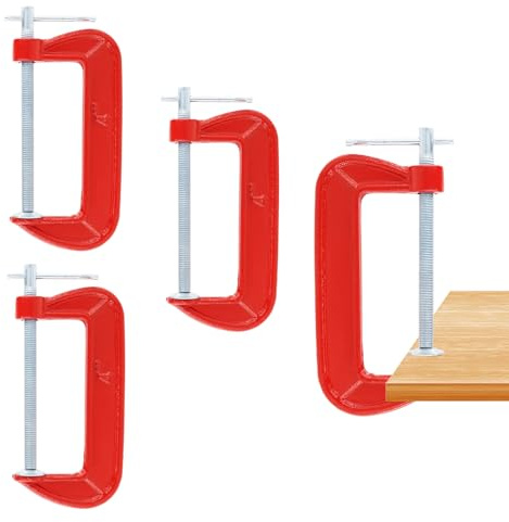 JAPCHET 4 PCS 4 Inch Red C Clamps, 100 mm Metal G Clamps for Assembly, Fastening