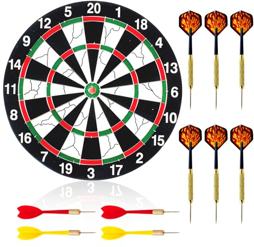 Profi Dartscheibe Set 30×30CM Mit 10 Darts - Steeldart Sisal Dartboard Mit Kork - Klassisches Dartspiel