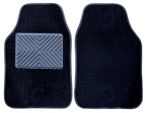 Tappetini Auto in Moquette, Universali, Modello Bicolor, per Abitacolo, Anteriori, con Battitacco Set 2 Pz Anteriori, Protegge dallo Sporco, 65x42 cm,colore casuale