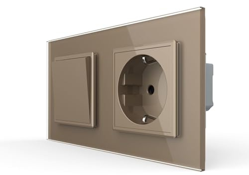 LIVOLO Enchufe con interruptor de luz basculante, interruptor de cambio mecánico, empotrable, instalación, enchufe Schuko, doble, marco de vidrio, combinación, interruptor basculante, interruptor de