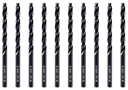 DelitonGude 6,0mm Lot de 10 forets hélicoïdaux HSS M35 en acier rapide - Convient pour aciers, fonte et autres métaux (6,0 mm)